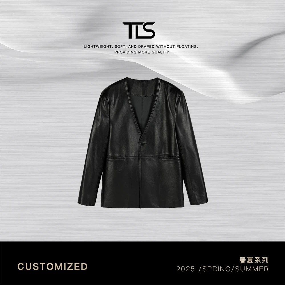 TT【V领皮衣】新西兰进口绵羊皮时尚搭配外套百搭休闲皮衣24001