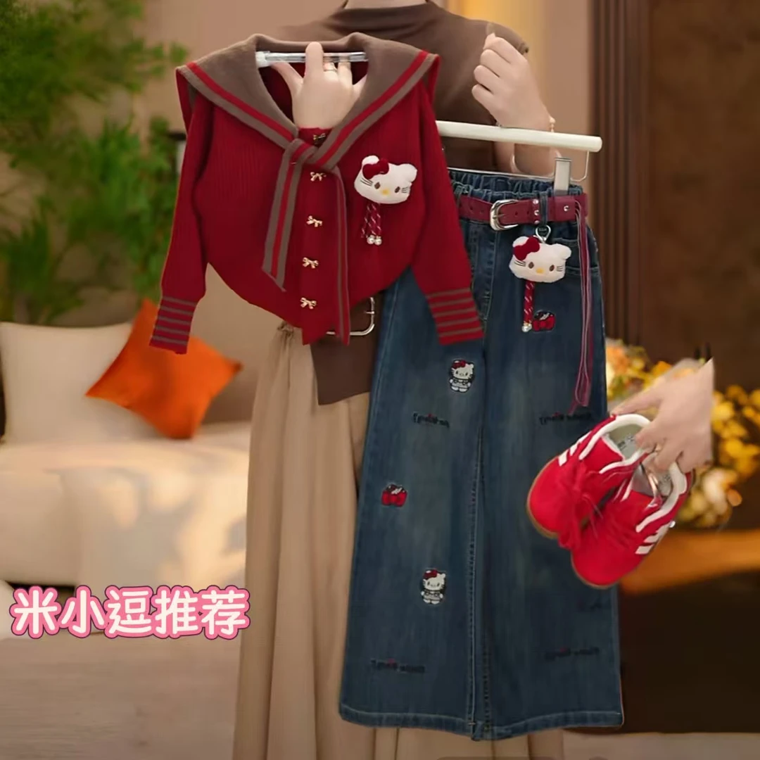 女童休闲套装春秋季2025新款儿童针织开衫毛衣秋装女孩宽松牛仔裤