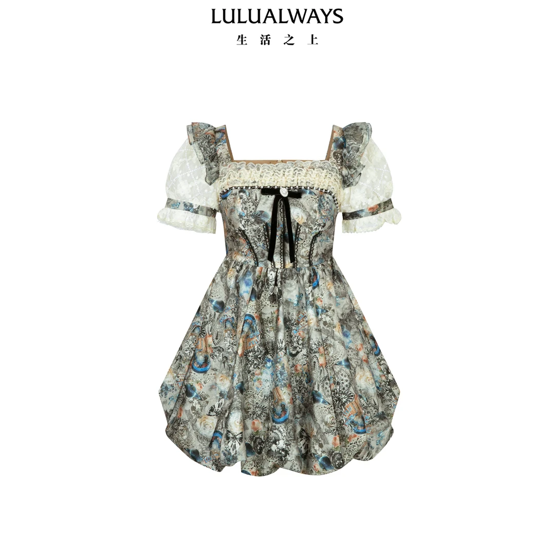 LULUALWAYS【商场同款】25夏季新款甜美复古浪漫蓬蓬裙A字连衣裙