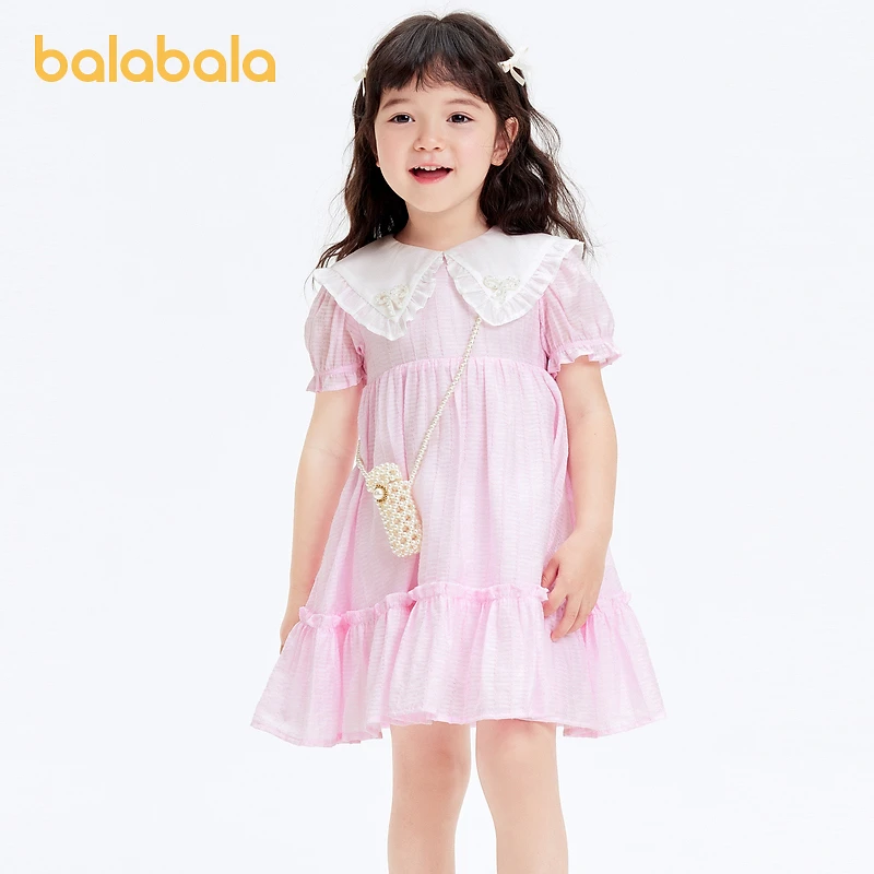 巴拉巴拉女童连衣裙夏儿童裙子小童可爱泡泡袖洋气甜美公主裙时尚
