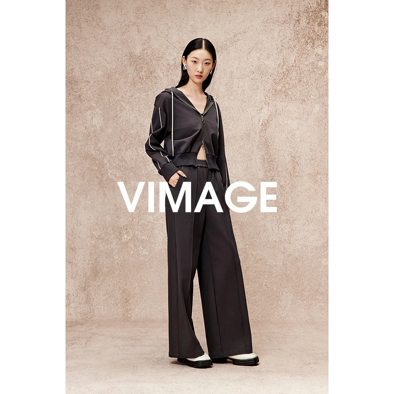 VIMAGE纬漫纪时尚双头拉链休闲连帽卫衣秋季新款V2203808