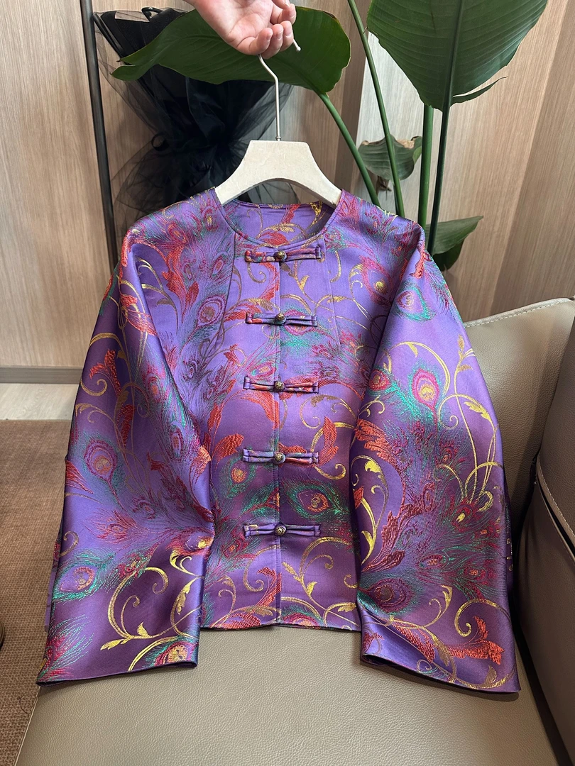 【凤凰涅槃】重工桑蚕丝宋锦新中式手工盘扣外套