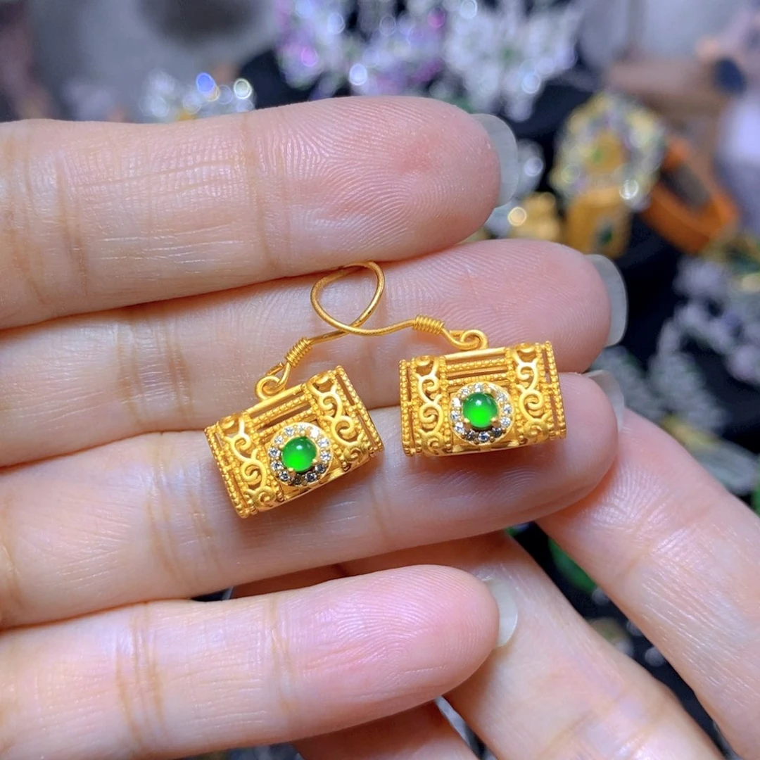 翡翠银S925镶嵌耳饰天然翡翠