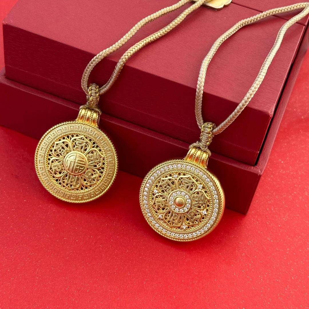 吊坠足银 999新中式花丝电镀金六字真言八宝罗盘吊坠国潮罗盘项链