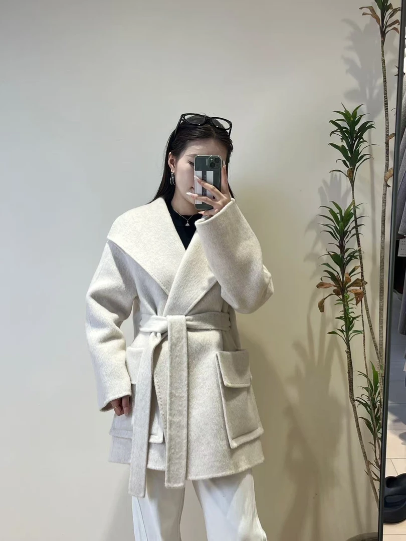 【豆子露露】牦牛绒大衣纯色常规翻领公主风毛呢外套气质女装双面呢