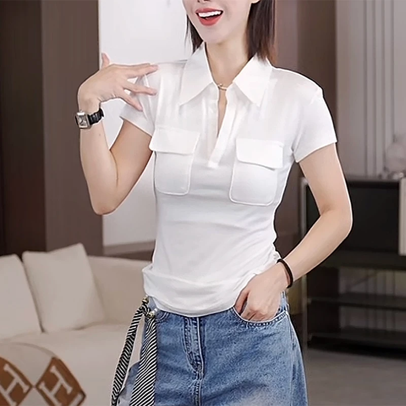 美式复古POLO衫短袖T恤女夏季2025新款修身设计感小个子短款上衣
