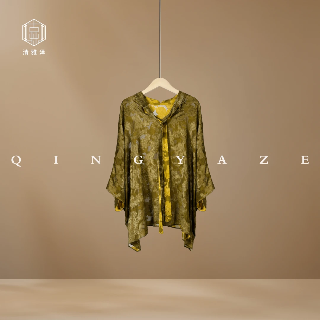 绿金点绛唇！4种穿法桑蚕丝剪花新中式上衣！GZ5864
