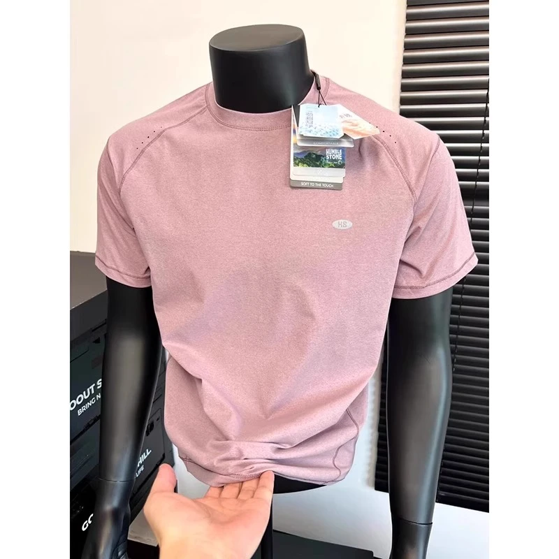 灰粉色激光打孔凉感速干短袖薄款透气t恤美式训练运动上衣夏季T恤