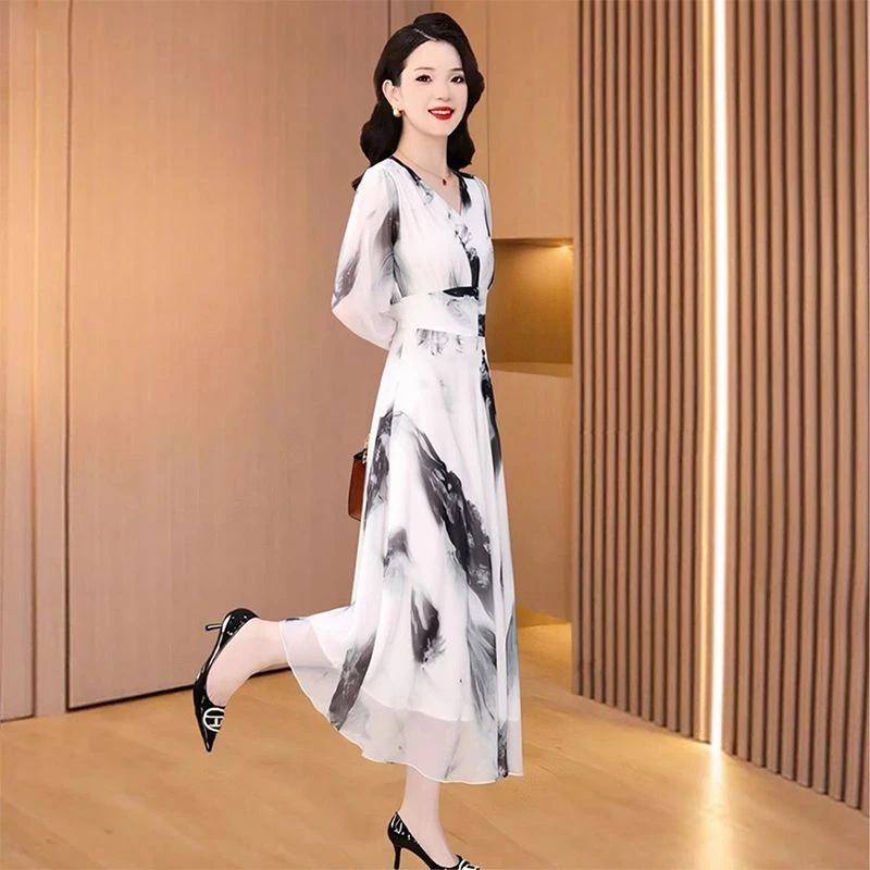 广州十三行雪纺连衣裙女夏2025新款流行爆款高端奢华妈妈裙子S