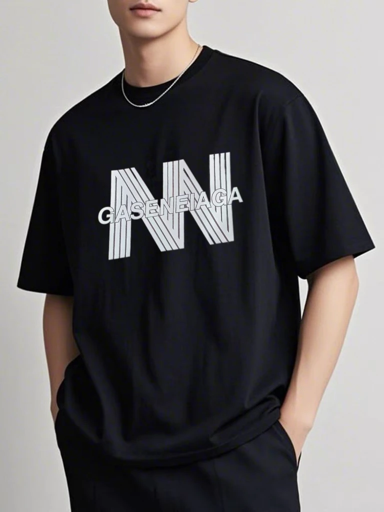 2025新款纯棉重磅T恤休闲落肩款烫画工艺男女同款字母时尚GAS短袖