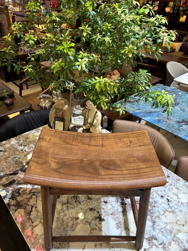 北美黑胡桃木元宝凳家用休闲简约办公北欧风格实木椅