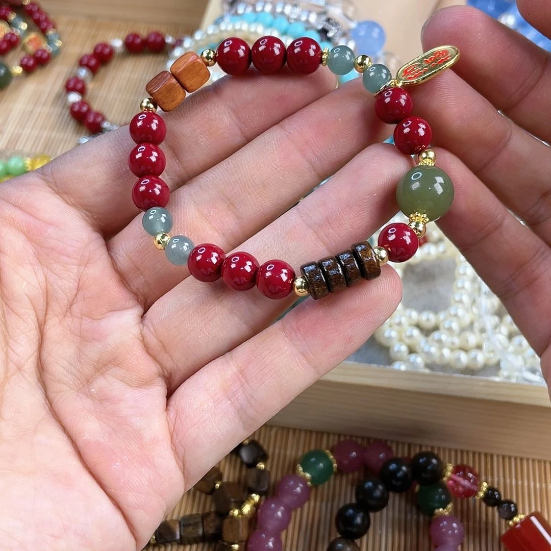 檀香木手串银S925镀金镶嵌