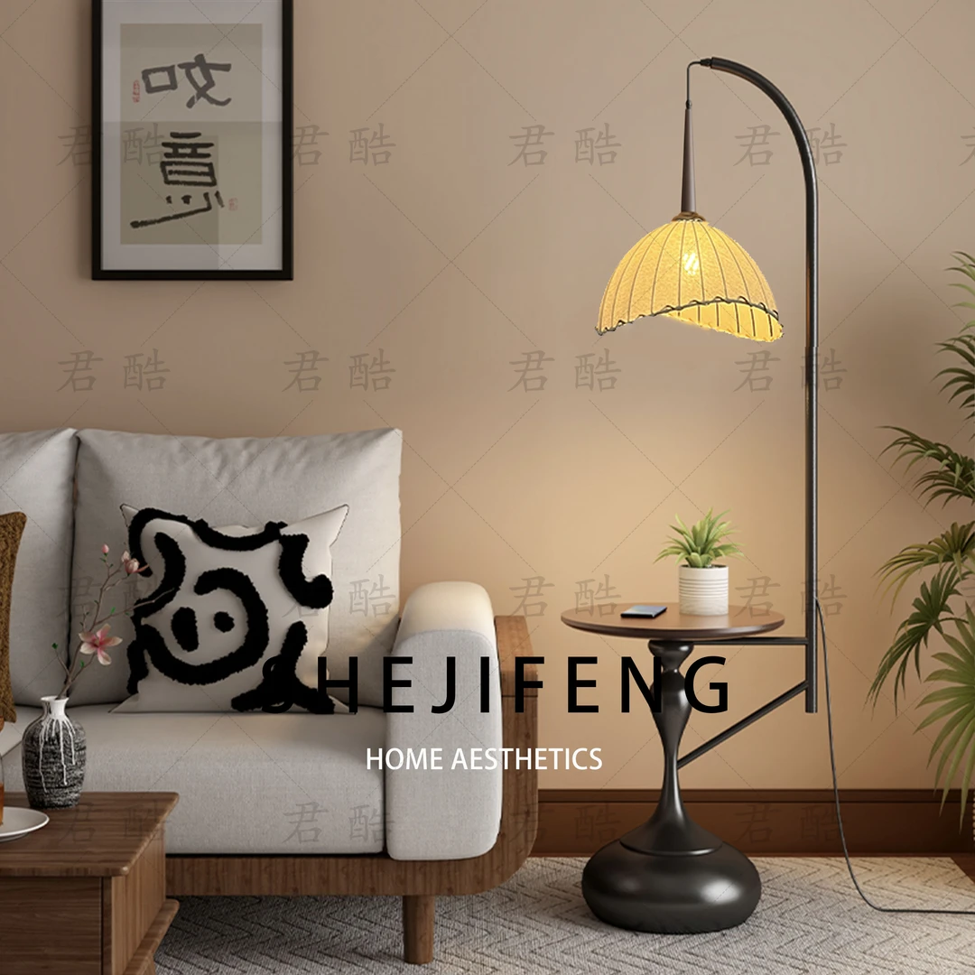 中古风奶油风高颜值落地灯客厅沙发旁置物架灯卧室床头柜灯茶几灯
