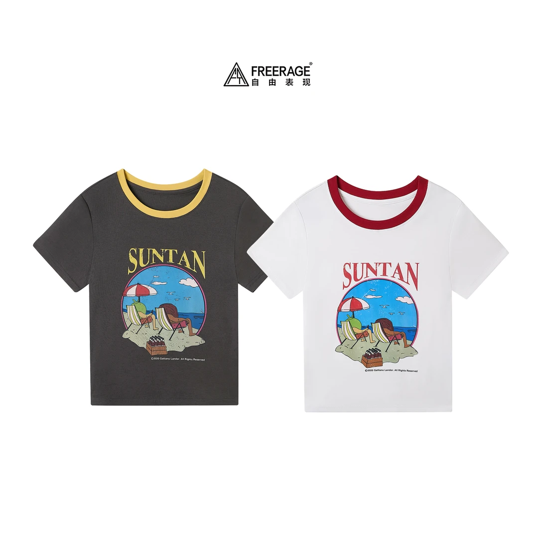 FreeRage/自由表现   新款美式撞色圆领休闲通勤短袖  25817