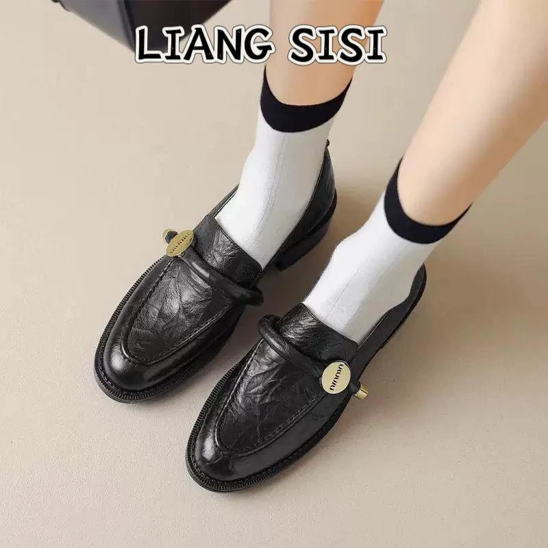 (B) 梁思思SHOES【法式小皮鞋】经典英伦风时尚圆头休闲女鞋-809