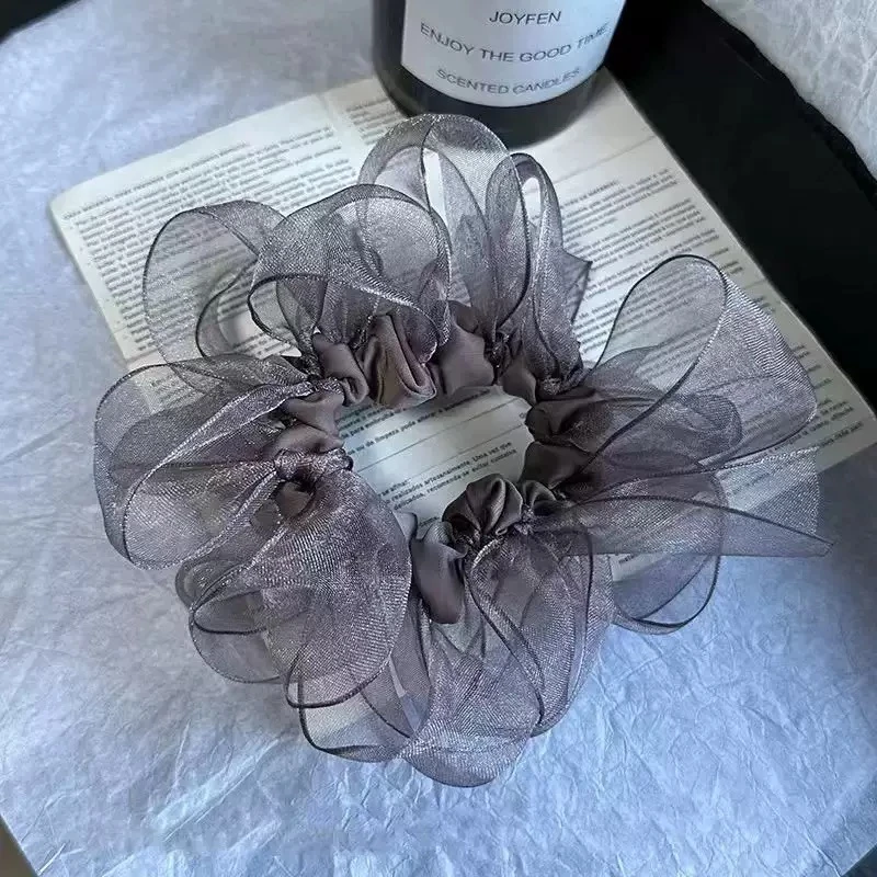 韩国高品质显发量欧根纱手工编织蝴蝶结大肠发圈丸子头发绳扎头绳