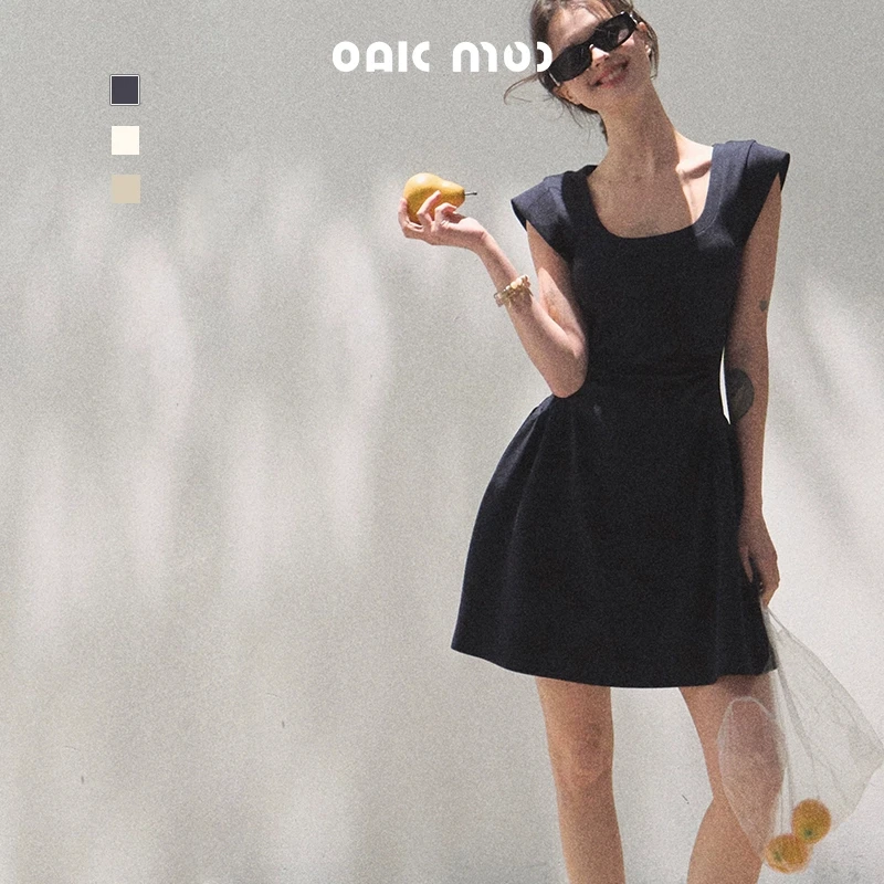 Oakmoo Basic/ "小岛的夏天" 莱赛尔U领收腰连衣裙