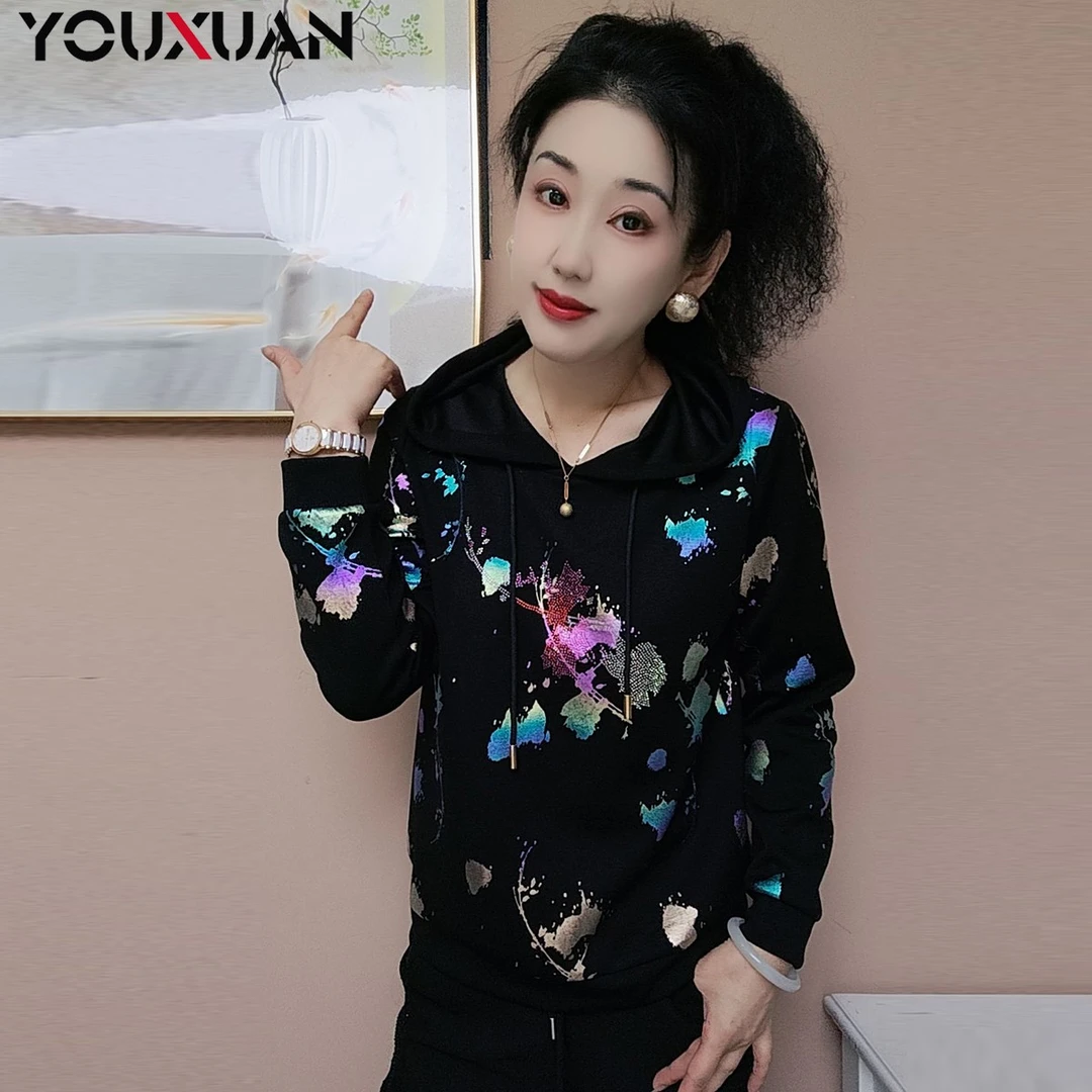 秋季新款百搭韩版上衣时尚休闲宽松长袖女士连帽卫衣62830