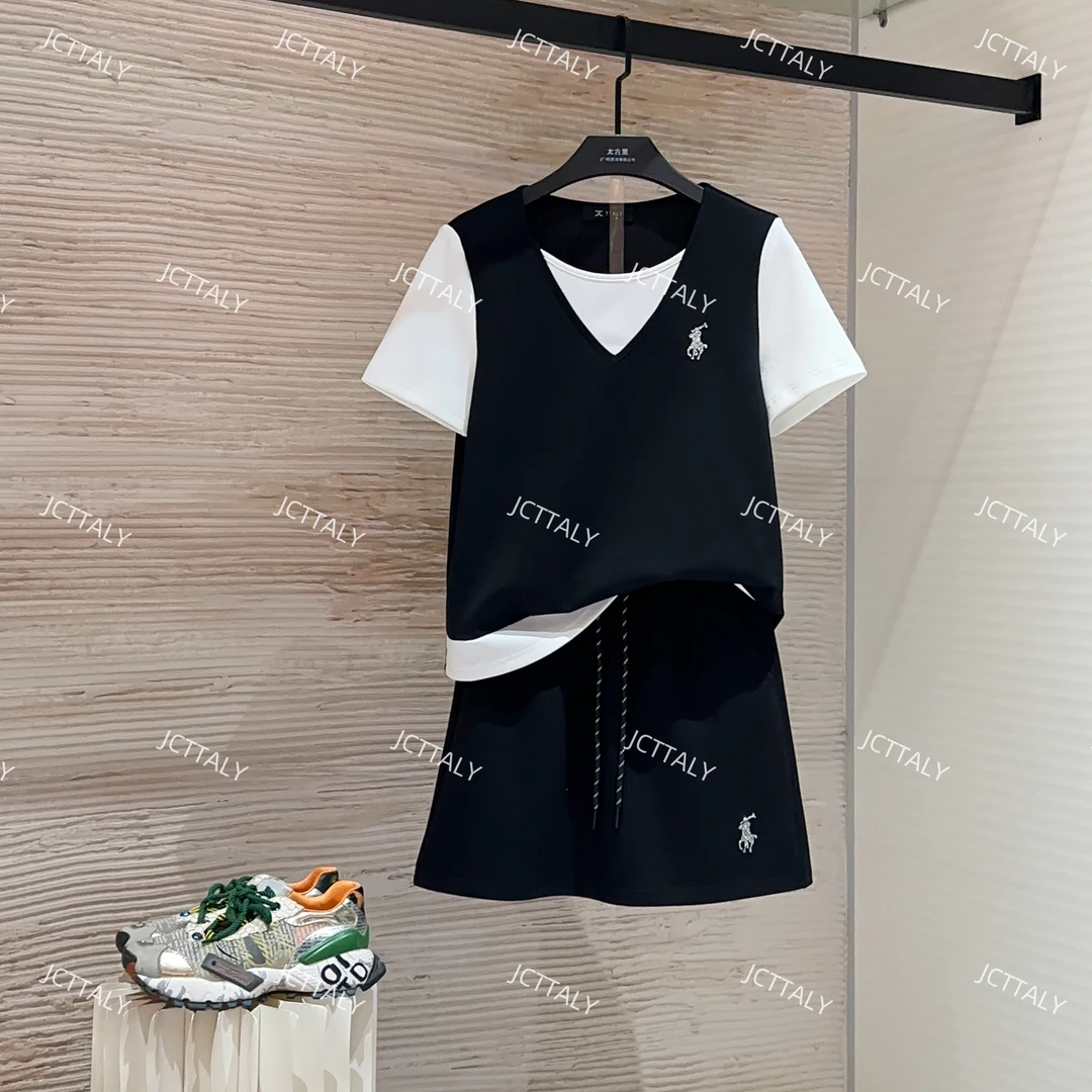 【宠粉价】烫砖小马休闲百搭气质大码微胖显瘦两件套裙裤TZ-215