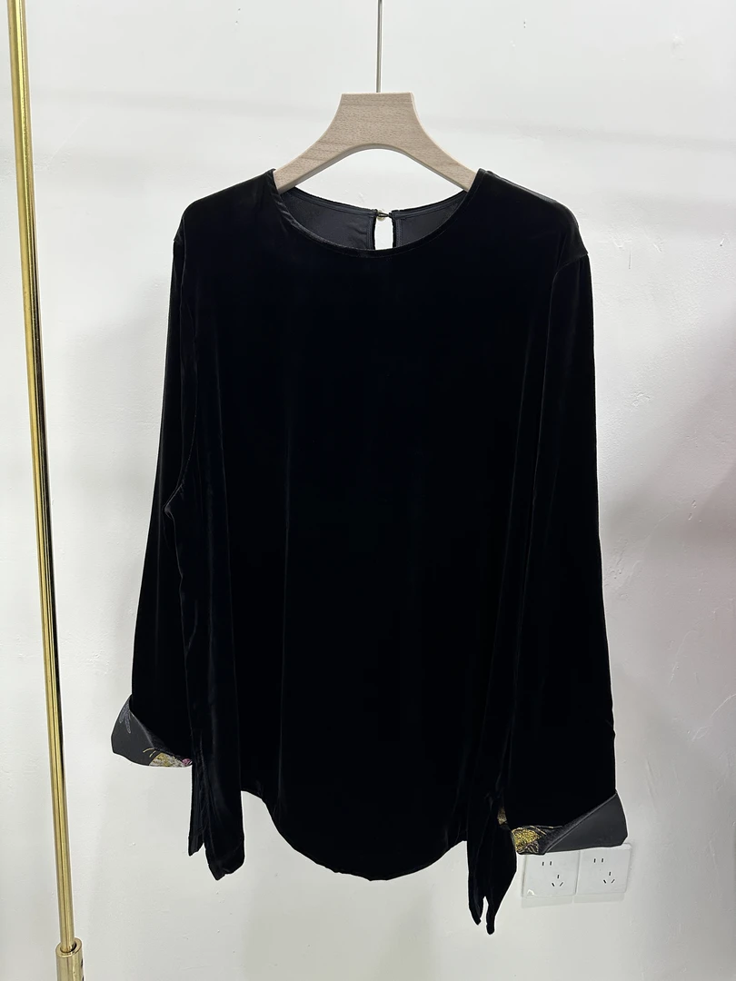 拼接撞色宽松新中式气质百搭圆领上衣老钱风松弛感女装贵气