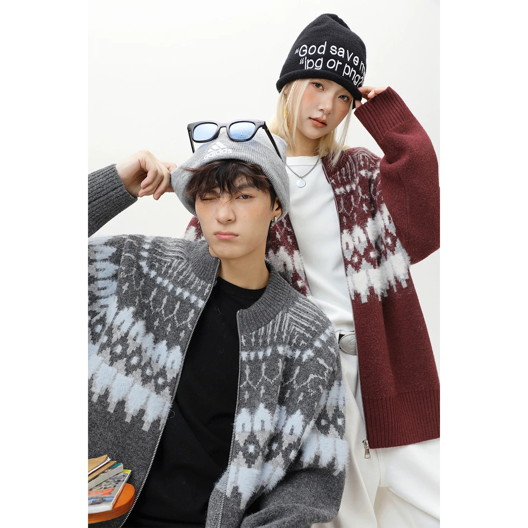 【新品】质感肌理费尔岛开衫毛衣男女秋冬民族风软糯情侣针织衫外套