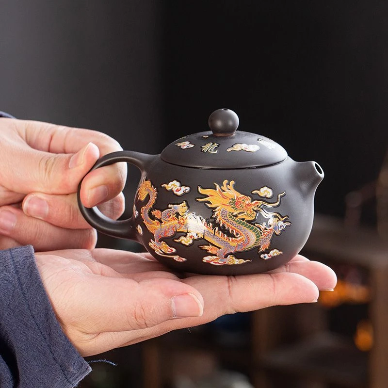 新款龙凤呈祥紫砂壶遇热变色凤鸣茶壶功夫茶具高档西施壶中式轻奢