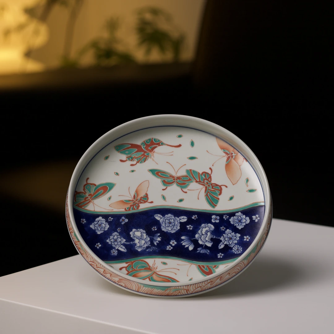 雨溪山房 景德镇手绘红绿彩蝴蝶蝶恋花壶承 茶道茶具