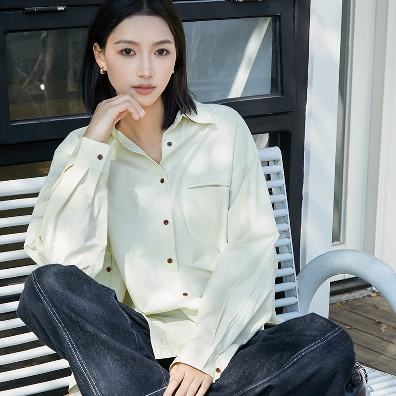 北欧时刻袖围裙衬衫女小众设计感新款宽松上衣简约X21217515143