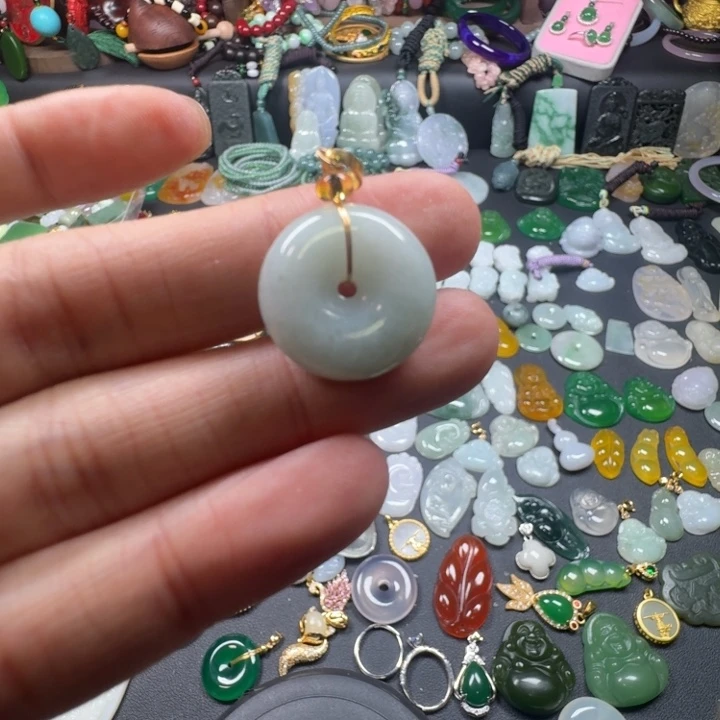 翡翠合金吊坠(赠链)天然缅甸A货翡翠平安扣吊坠