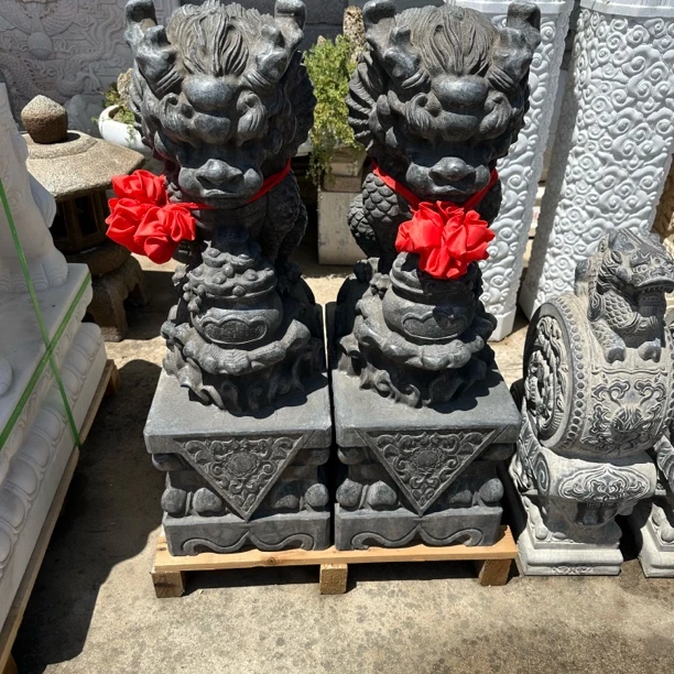 石雕麒麟石狮子天然石材雕刻别墅庭院大门口摆件