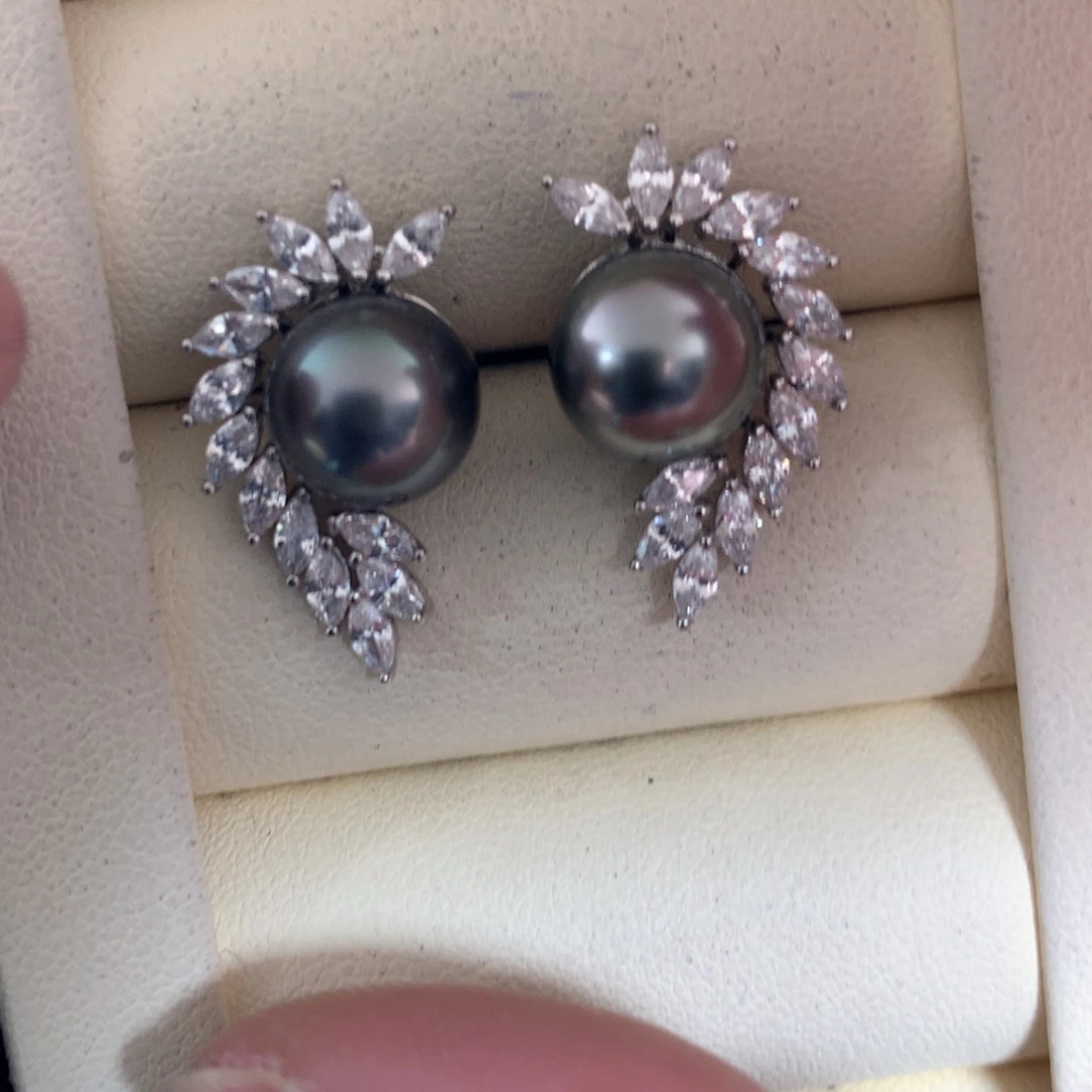 海水珍珠耳饰银S925镶嵌