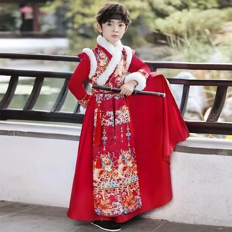 YeeHoO英氏汉服男童拜年服冬季2025新款儿童古装加厚国风唐