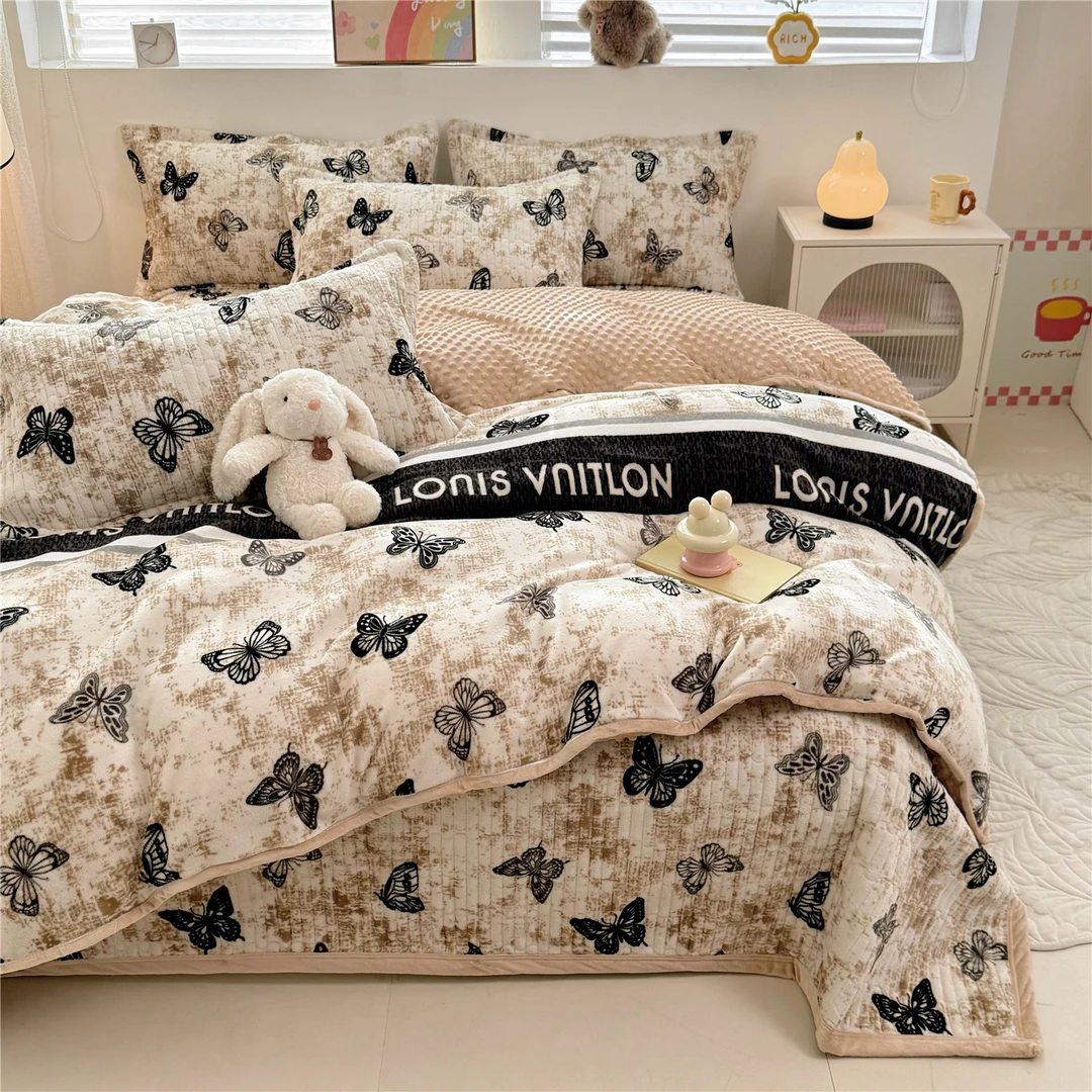 水星高端系列家纺牛奶绒豆豆绒四件套新款冬季成人加厚被子被罩被