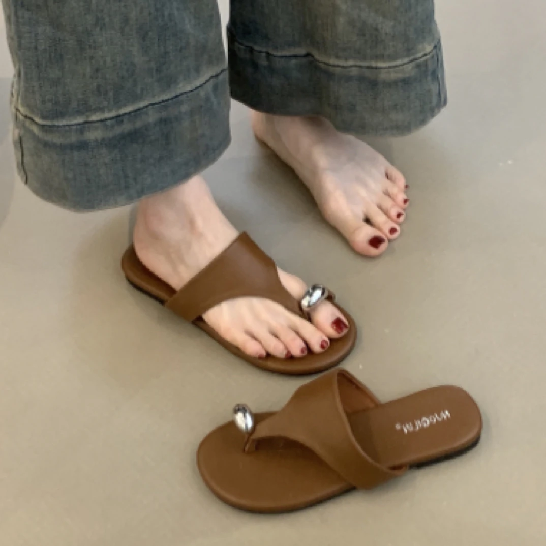 NQL-2026-6度假风网红拖鞋2025法式气质晚晚风配裙子套趾软底凉拖