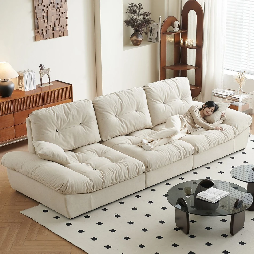 云朵沙发功能靠背可调节超大坐深奶油现代风大小客厅直排布艺沙发