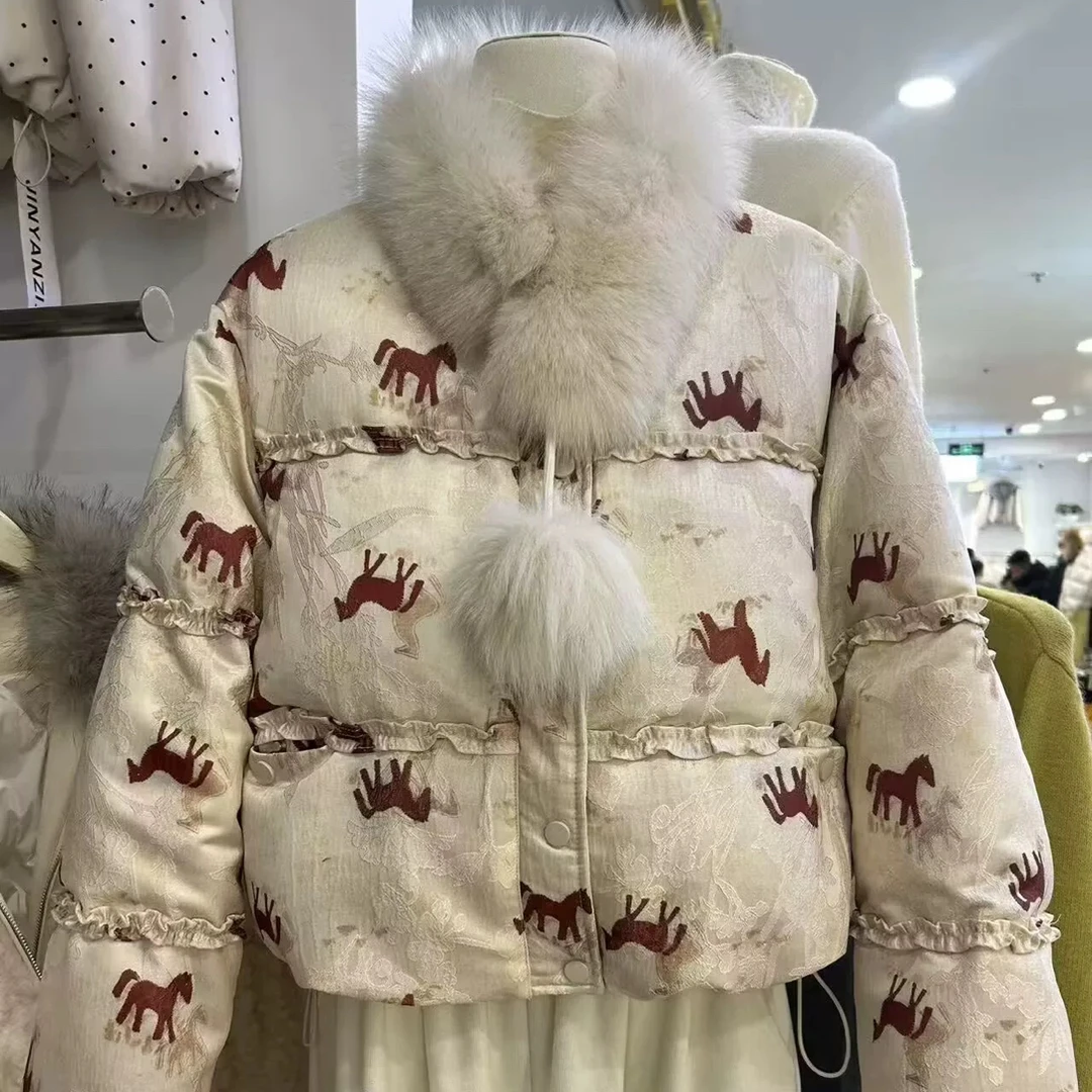 【张开心】冰雪绮梦～冬季新款木耳边狐狸毛领白鸭绒保暖