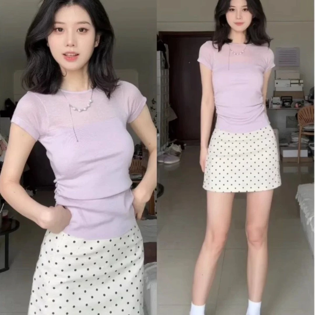 短款针织衫女夏季新款薄款辣妹风时尚百搭上衣软糯舒适打底衫毛衣