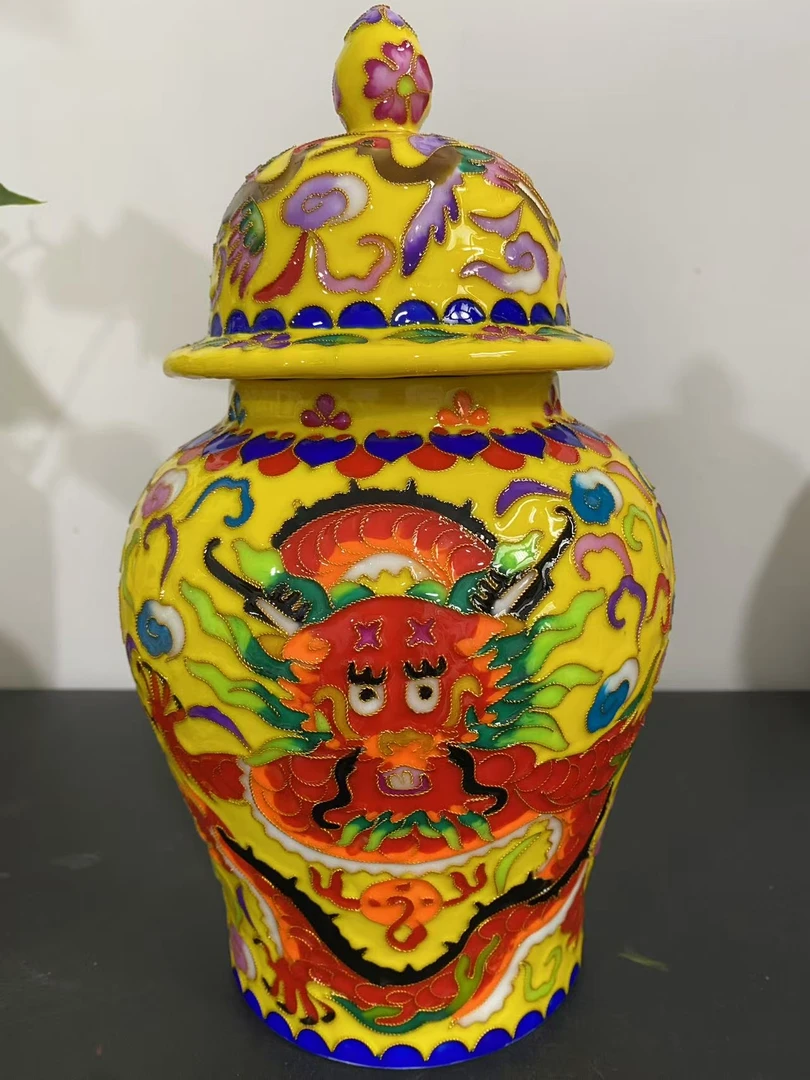 E027景泰蓝瓷胎龙凤将军罐