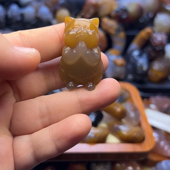玛瑙/玉髓未镶嵌挂件手玩小摆件小猫