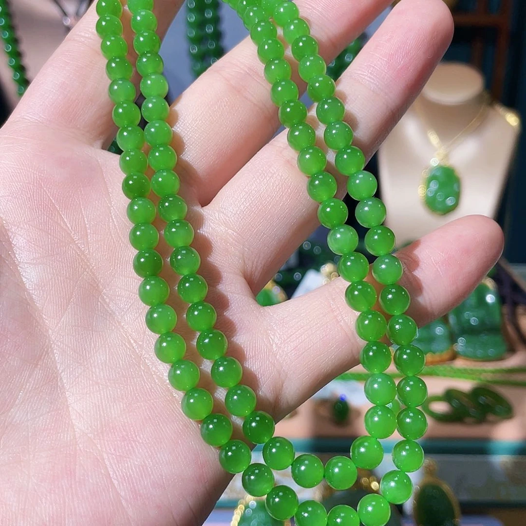 和田玉（碧玉）项链18K金镶嵌姝*