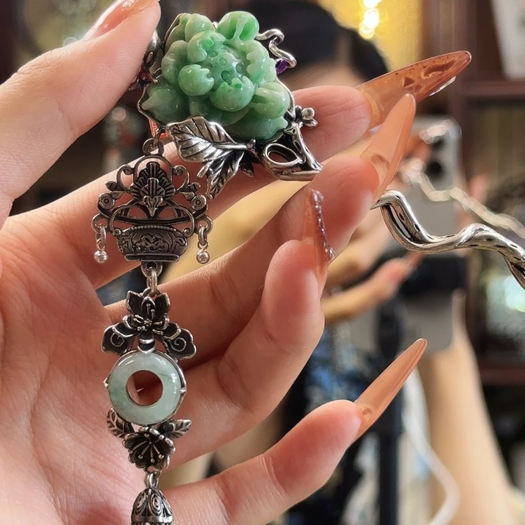 翡翠银S925镶嵌发饰