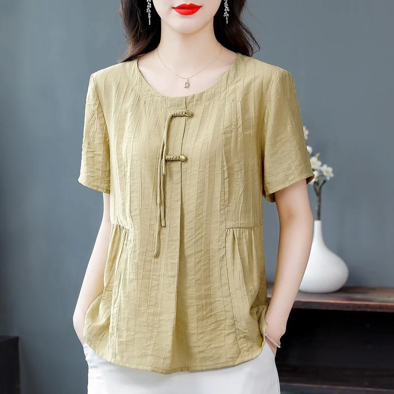 FAVMARTHA夏季新款短袖衬衫女减龄宽松大码洋气小衫遮肚子气质