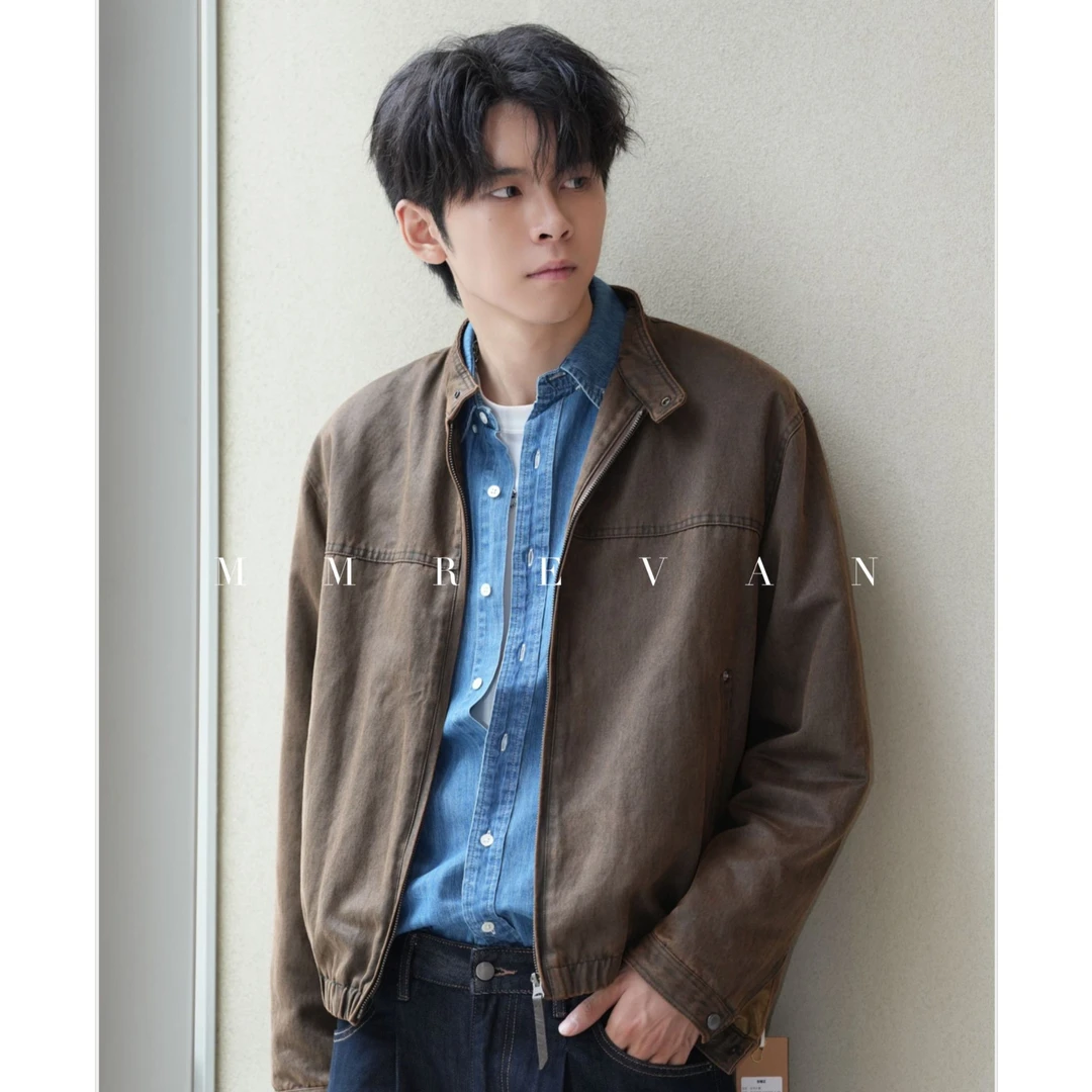 美拉德「麂皮绒立领夹克」哈灵顿男秋冬复古短款机车夹克合体百搭