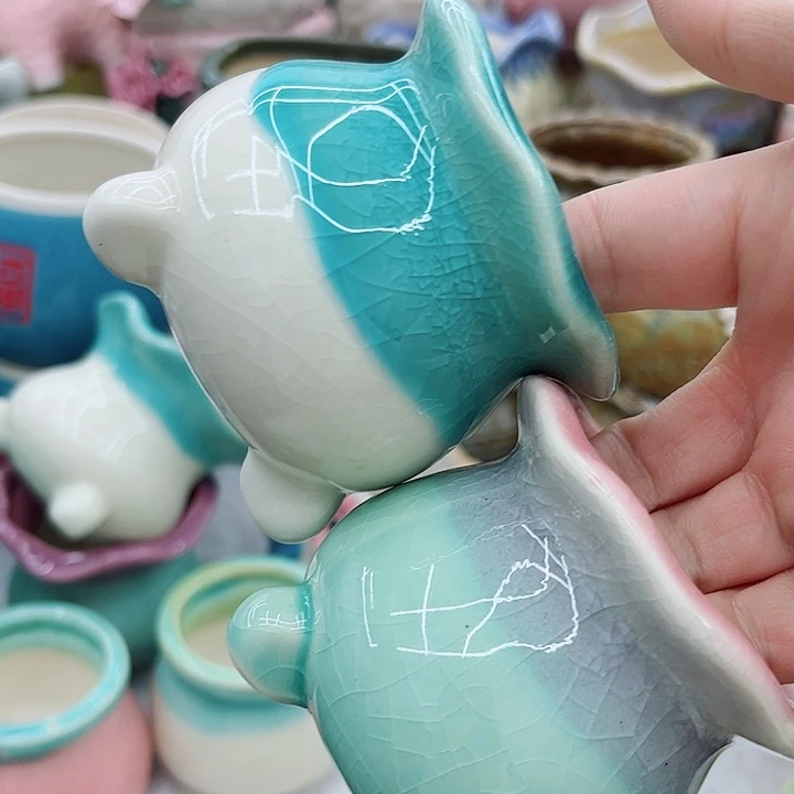 多肉绿植陶瓷花盆9.9包邮，有孔