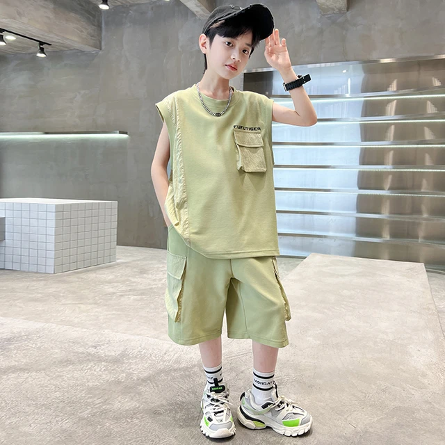 男童夏装套装2025新款夏季背心无袖中大童儿童男孩夏款网红酷帅潮