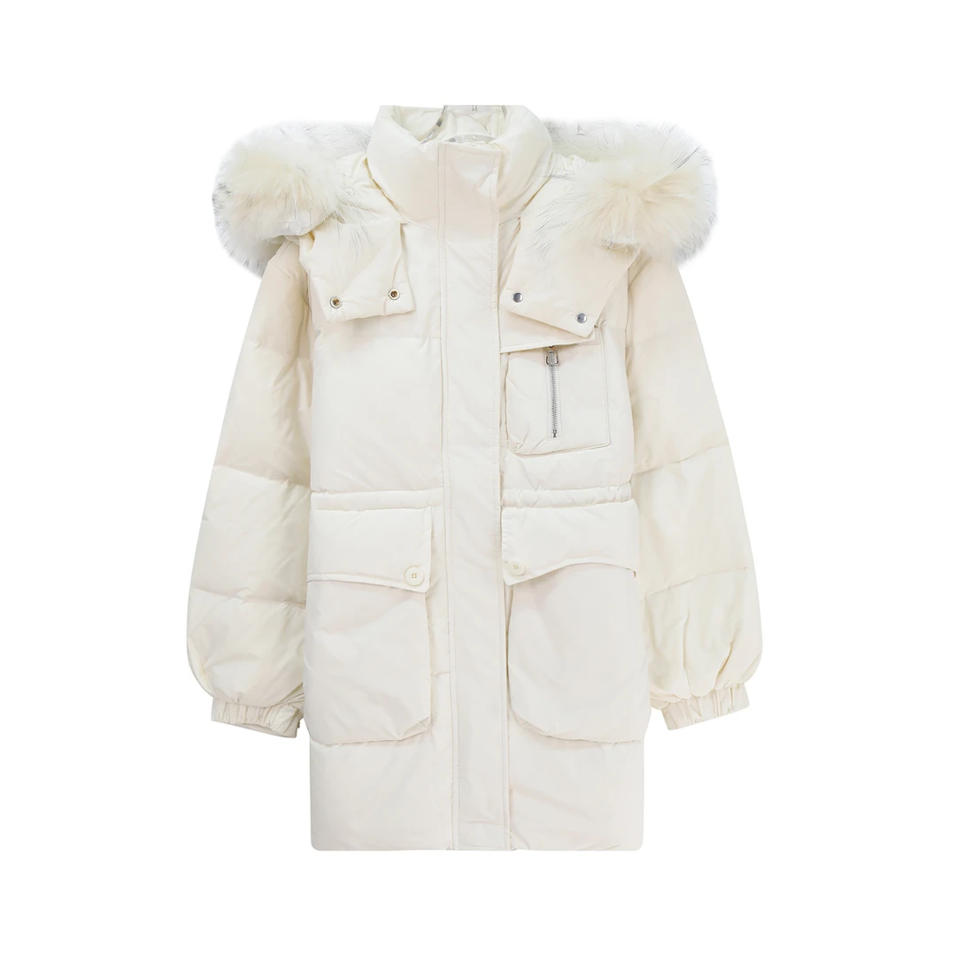 连帽纯色韩系简约保暖加厚收腰气质羽绒服U264