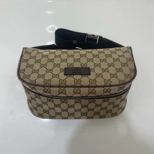 95新 GUCCI/古驰 98棕老花腰包胸包经典包腰男士尺寸27/12