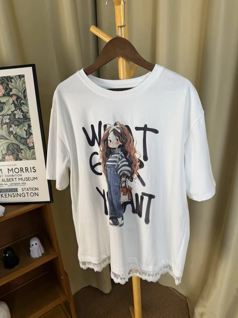 森系短袖常规款T恤女款圆领韩版休闲潮流卡通