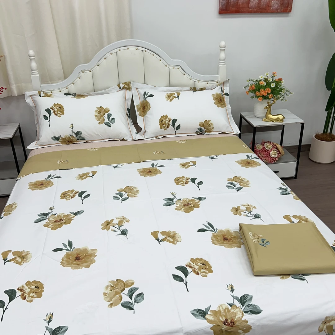 轻奢高端精梳纯棉四件套【盈盈秋水】高支高密斜纹棉亲肤舒适柔软