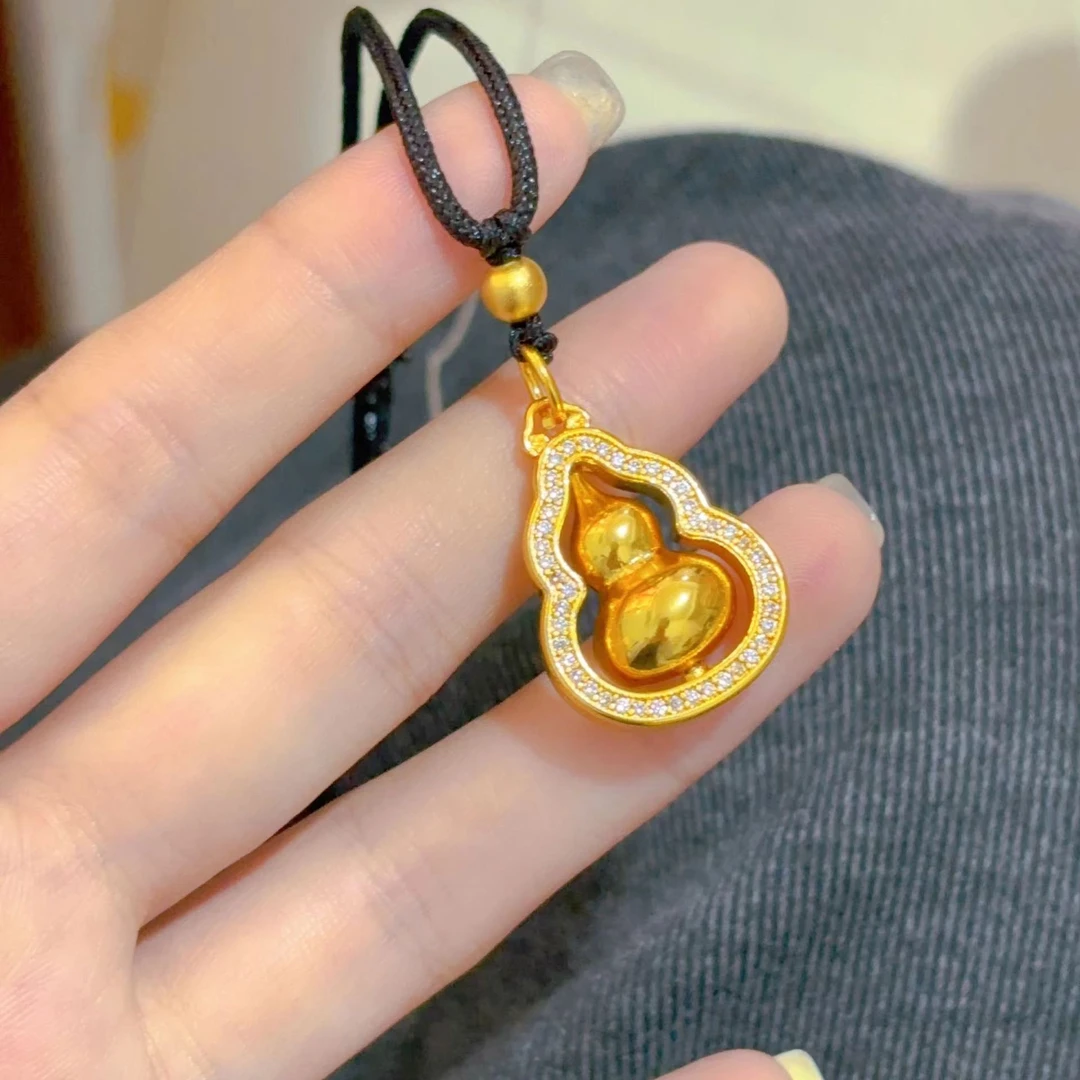 吊坠925银 足银转动镶钻葫芦吊坠轻奢双面古法